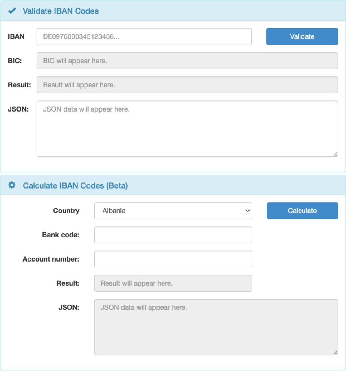 Localizează formularul „Validate IBAN Codes"