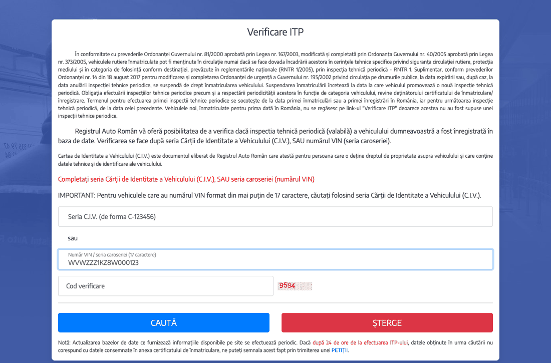 Sau introdu seria VIN (17 caractere)