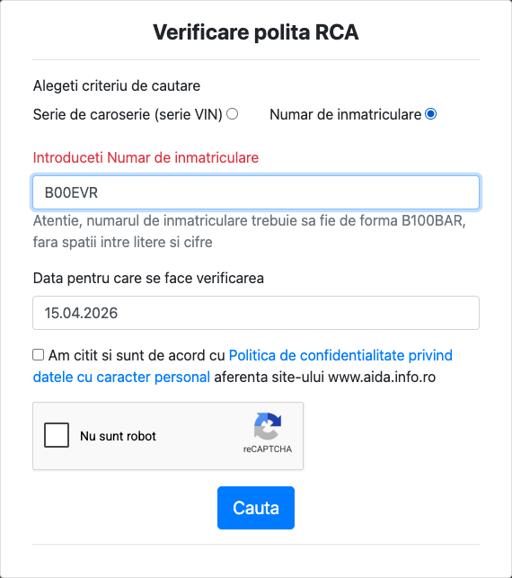 Alege criteriul și introdu numărul sau VIN-ul
